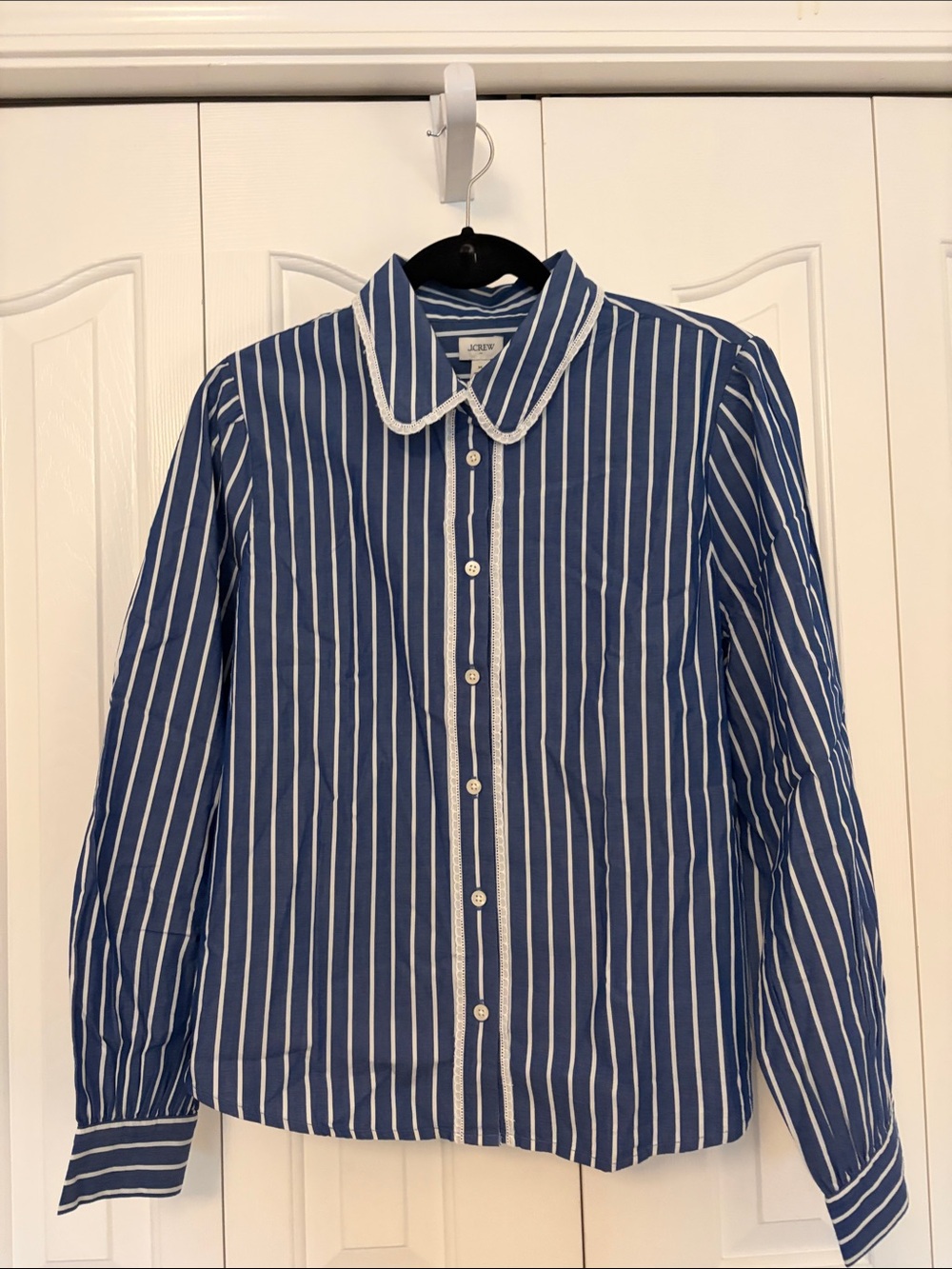J. Crew Navy and White Vertical-Stripe Button-Down Shirt